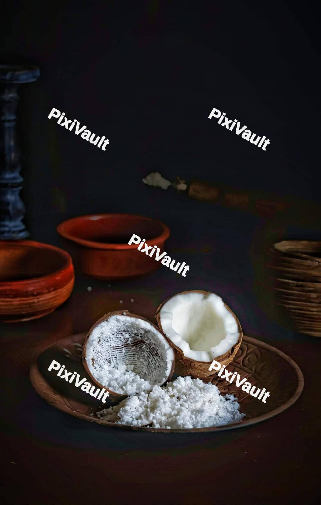 Broken Coconut on a bowl
